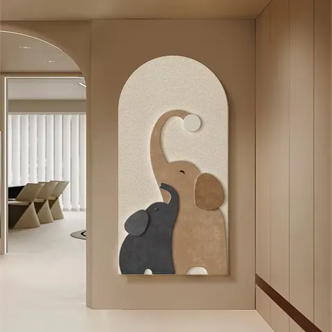 Three-dimensional Sandstone Elephant Entrance Hall Art Decorative Painting Corridor Background Wall Painting
