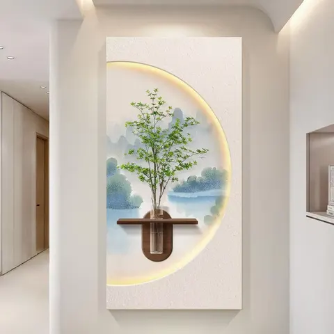 植物 单幅 装饰画 现代简约 玄关背景墙挂画 LED带灯画