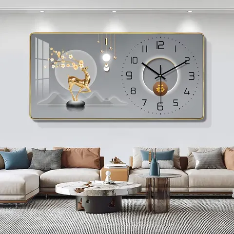 Top Fashion Modern Painting Calendar Wall Clock Mural Restaurant Wall Art Home Decor Paintings with Clock