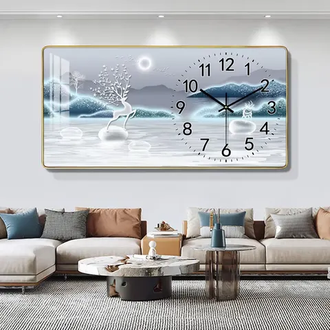 Top Fashion Modern Painting Calendar Wall Clock Mural Restaurant Wall Art Home Decor Paintings with Clock