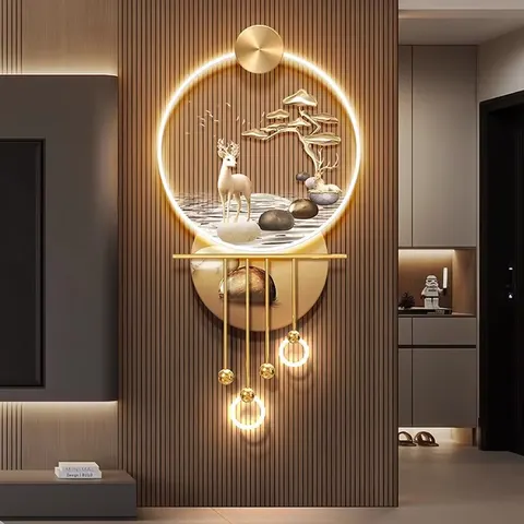 TV Background Wall Art Decor Painting Elk Metal Pendant Acrylic LED Painting Corridor Background Wall Painting