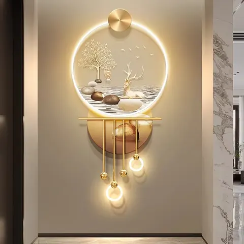 TV Background Wall Art Decor Painting Elk Metal Pendant Acrylic LED Painting Corridor Background Wall Painting