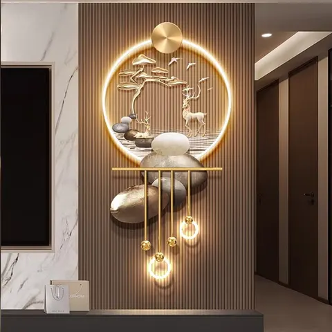 TV Background Wall Art Decor Painting Elk Metal Pendant Acrylic LED Painting Corridor Background Wall Painting