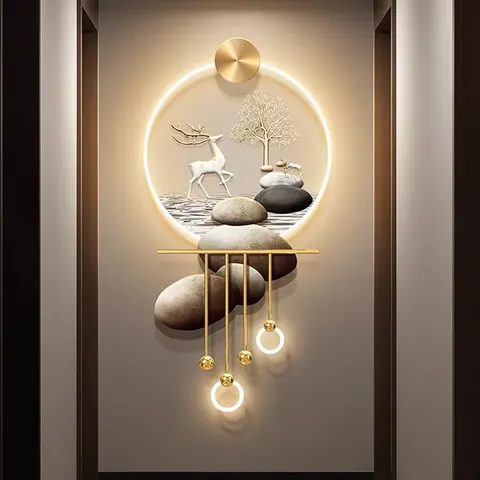 TV Background Wall Art Decor Painting Elk Metal Pendant Acrylic LED Painting Corridor Background Wall Painting