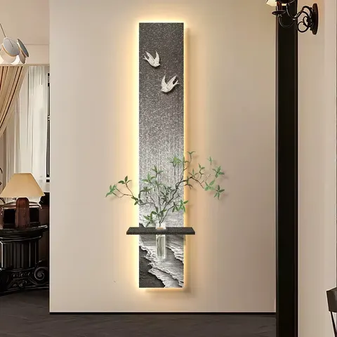 TV Background Wall Hydroponics Green Plants Sandstone Decorative Painting Corridor Glowed LED Painting