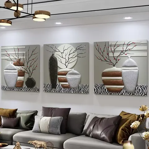 Upscale Living Room Sofa Background Wall Art Leather Home Decor Painting Third Officer Combination Stereoscopic Mural