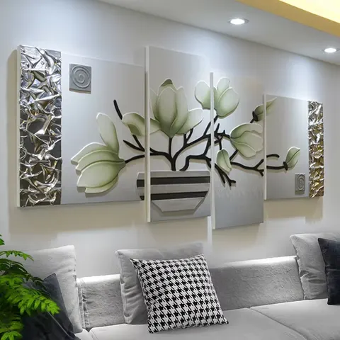 Upscale Living Room Sofa Background Wall Art Lotus Leather Home Decor Painting Combination Stereoscopic Mural