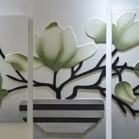 Upscale Living Room Sofa Background Wall Art Lotus Leather Home Decor Painting Combination Stereoscopic Mural