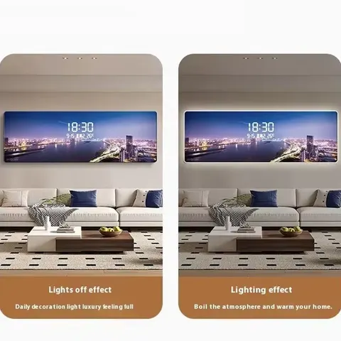 Urban nightscape architectural-style electronic wall clock with digital display for the living room bedroom or bedside-oil mural