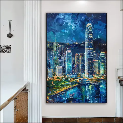 Urban Wind Art Home Decor Painting Night Scene Poster Background Wall Crystal Porcelain Painting