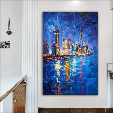 Urban Wind Art Home Decor Painting Night Scene Poster Background Wall Crystal Porcelain Painting