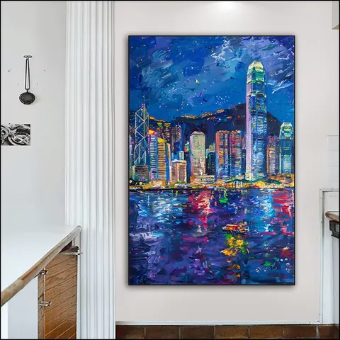 Urban Wind Art Home Decor Painting Night Scene Poster Background Wall Crystal Porcelain Painting