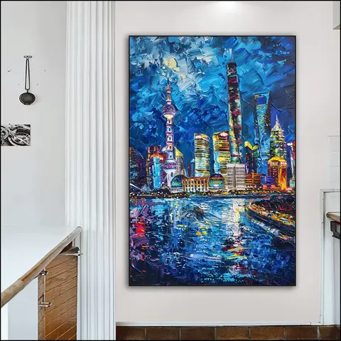 Urban Wind Art Home Decor Painting Night Scene Poster Background Wall Crystal Porcelain Painting