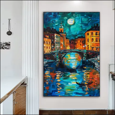 Urban Wind Art Home Decor Painting Night Scene Poster Background Wall Crystal Porcelain Painting
