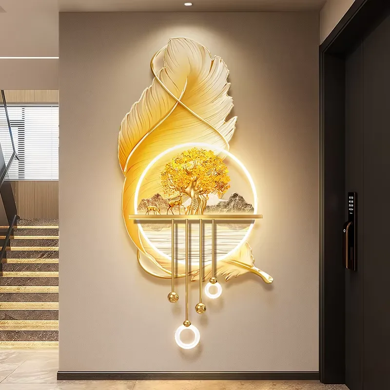 UV Engraving  Acrylic LED Painting Corridor Background Wall Feathers Art Home Decor Painting Metal Pendant Wall Mural