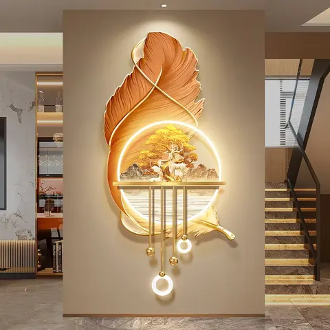UV Engraving  Acrylic LED Painting Corridor Background Wall Feathers Art Home Decor Painting Metal Pendant Wall Mural