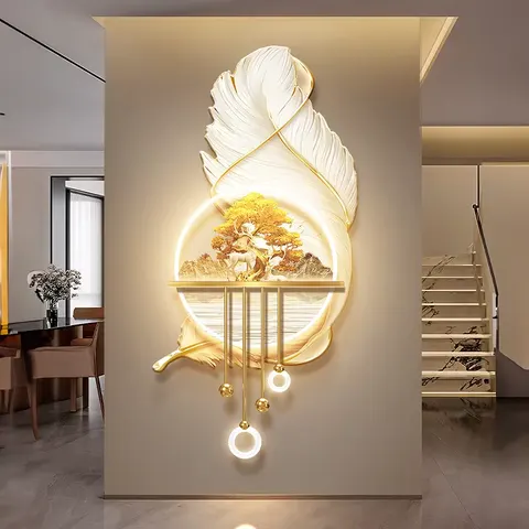 UV Engraving  Acrylic LED Painting Corridor Background Wall Feathers Art Home Decor Painting Metal Pendant Wall Mural