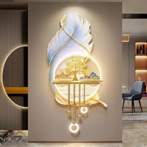 UV Engraving  Acrylic LED Painting Corridor Background Wall Feathers Art Home Decor Painting Metal Pendant Wall Mural