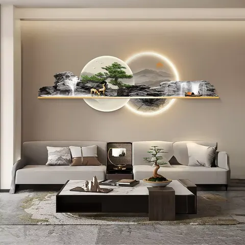 山水 单幅 装饰画 现代简约 客厅背景墙挂画 LED带灯画