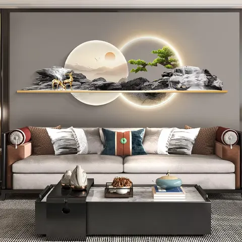 山水 单幅 装饰画 现代简约 客厅背景墙挂画 LED带灯画