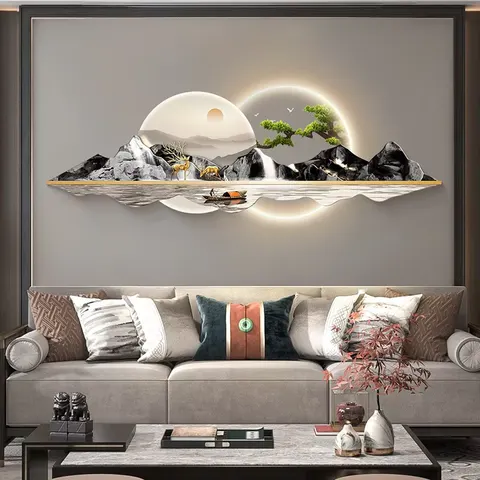 山水 单幅 装饰画 现代简约 客厅背景墙挂画 LED带灯画
