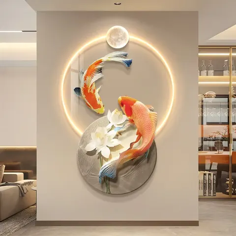 UV Engraving Koi Carp Art Furniture Decorative Painting Living Room Background Wall LED Painting