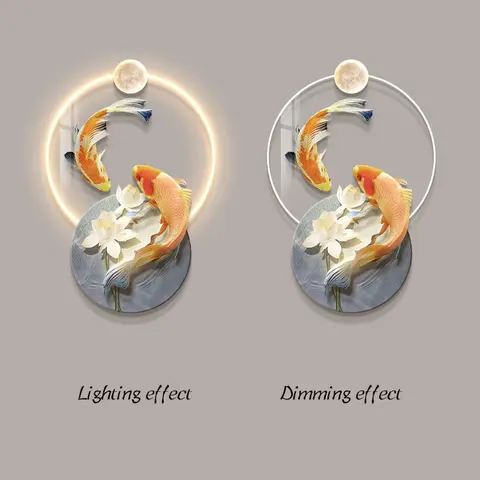 锦鲤 单幅 装饰画 现代简约 客厅背景墙挂画 LED带灯画