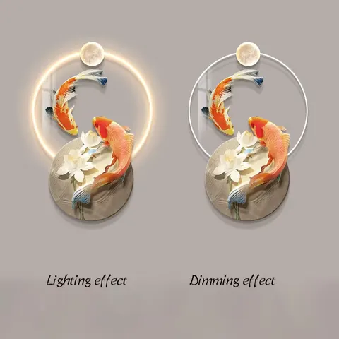 锦鲤 单幅 装饰画 现代简约 客厅背景墙挂画 LED带灯画
