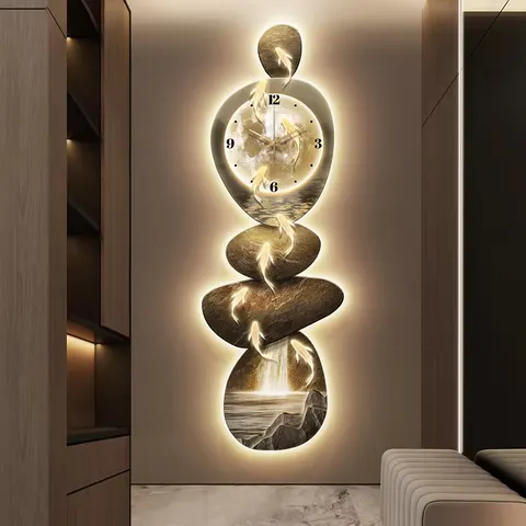UV Engraving Luxury Nine Fish Diagram Art Home Decor Painting With a Clock Glowed Crystal Porcelain Painting