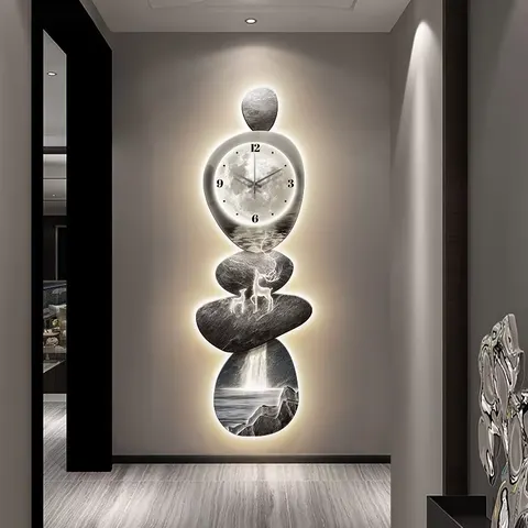 UV Engraving Luxury Nine Fish Diagram Art Home Decor Painting With a Clock Glowed Crystal Porcelain Painting