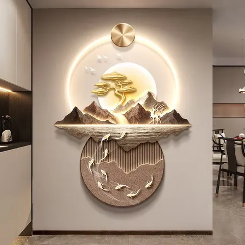 UV Engraving Nine Fish Painting Landscape Art Home Decor Painting Corridor Background Wall Acrylic LED Painting