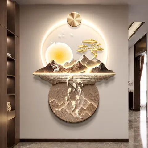 锦鲤 单幅 装饰画 现代简约 玄关背景墙挂画 LED带灯画