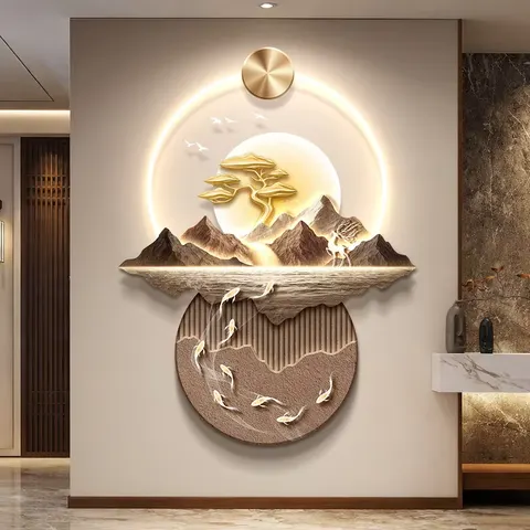 锦鲤 单幅 装饰画 现代简约 玄关背景墙挂画 LED带灯画