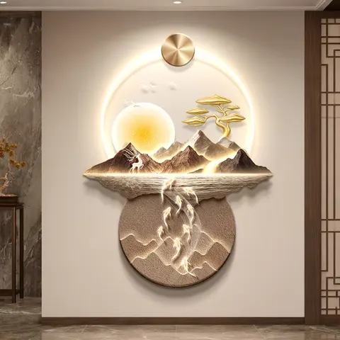 锦鲤 单幅 装饰画 现代简约 玄关背景墙挂画 LED带灯画