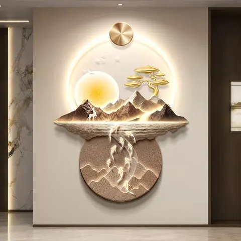 锦鲤 单幅 装饰画 现代简约 玄关背景墙挂画 LED带灯画