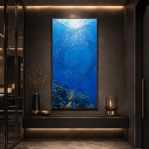Vertical Ocean Wall Art Marine Life Canvas Print Blue Underwater Artwork Modern Entryway Decor Factory Direct Home Decoration