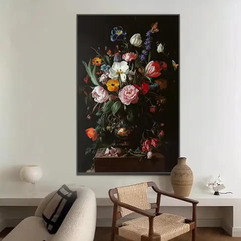Victorian Era Classic Flower Vase Still Life Hand-Painted Old Oil Paintings Canvas Digital Printing 6-Color 40x60cm Framed Art