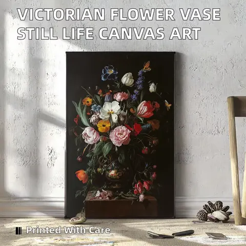 Victorian Era Classic Flower Vase Still Life Hand-Painted Old Oil Paintings Canvas Digital Printing 6-Color 40x60cm Framed Art