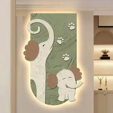Wabi-sabi Wind Elephant Entrance Porch Decoration Painting Auspicious Living Room Corridor Corridor Led Wall Art Home Decoration