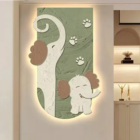 动物 单幅 装饰画 侘寂风 玄关背景墙挂画 LED带灯画
