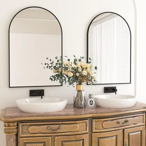 Wall and Arch Bathroom Mirror Aluminum Frame Contemporary Hanging Vanity Mirror for Bathroom Living Room Bedroom Room Mirror