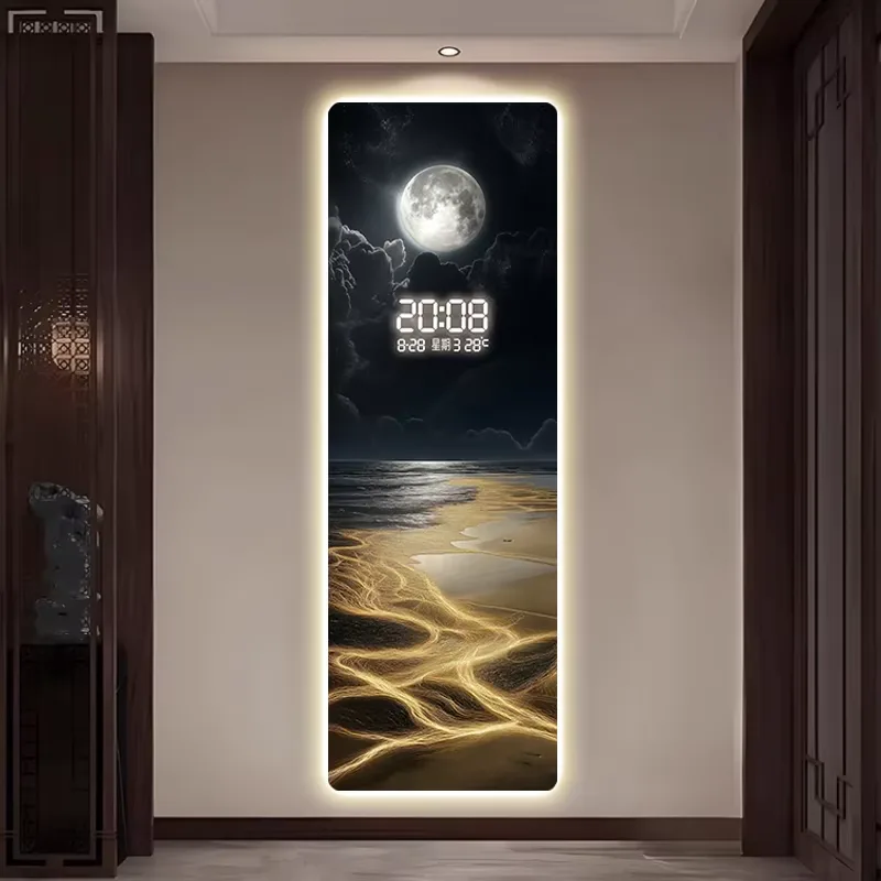 Waves Wall Decor Painting Porch Electronic Screen Clock Led Painting Hanging Pictures in the Hallway of the Living Room