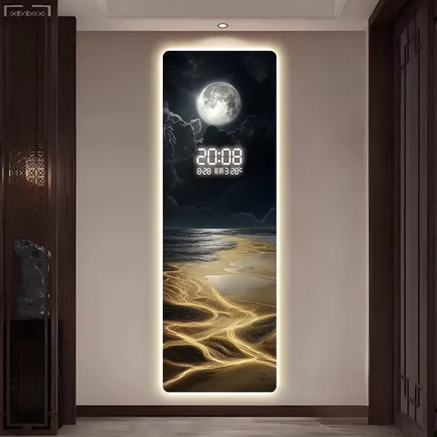 Waves Wall Decor Painting Porch Electronic Screen Clock Led Painting Hanging Pictures in the Hallway of the Living Room