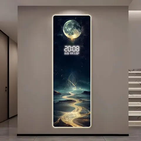 Waves Wall Decor Painting Porch Electronic Screen Clock Led Painting Hanging Pictures in the Hallway of the Living Room