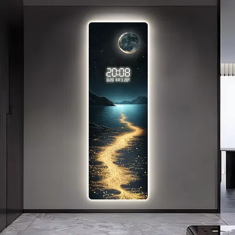 Waves Wall Decor Painting Porch Electronic Screen Clock Led Painting Hanging Pictures in the Hallway of the Living Room