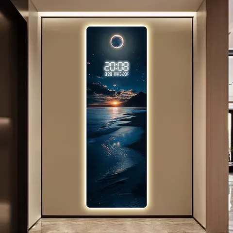 Waves Wall Decor Painting Porch Electronic Screen Clock Led Painting Hanging Pictures in the Hallway of the Living Room