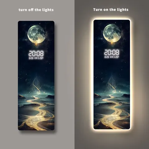 Waves Wall Decor Painting Porch Electronic Screen Clock Led Painting Hanging Pictures in the Hallway of the Living Room