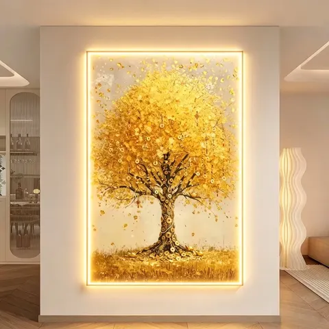 Wealth Tree LED Decorative Painting: Luxury Entryway Wall Art Minimalist, Modern Framed Art for High-End Home Decor