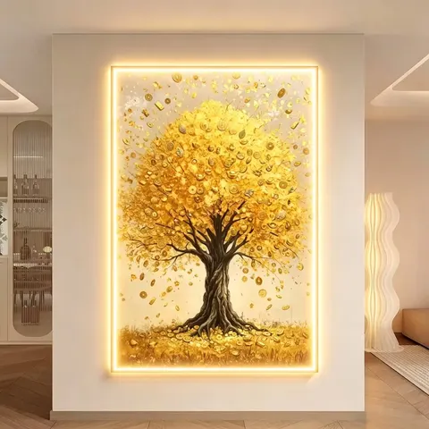 Wealth Tree LED Decorative Painting: Luxury Entryway Wall Art Minimalist, Modern Framed Art for High-End Home Decor