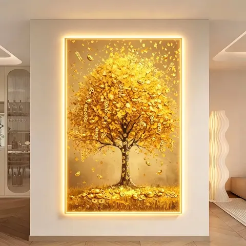 Wealth Tree LED Decorative Painting: Luxury Entryway Wall Art Minimalist, Modern Framed Art for High-End Home Decor